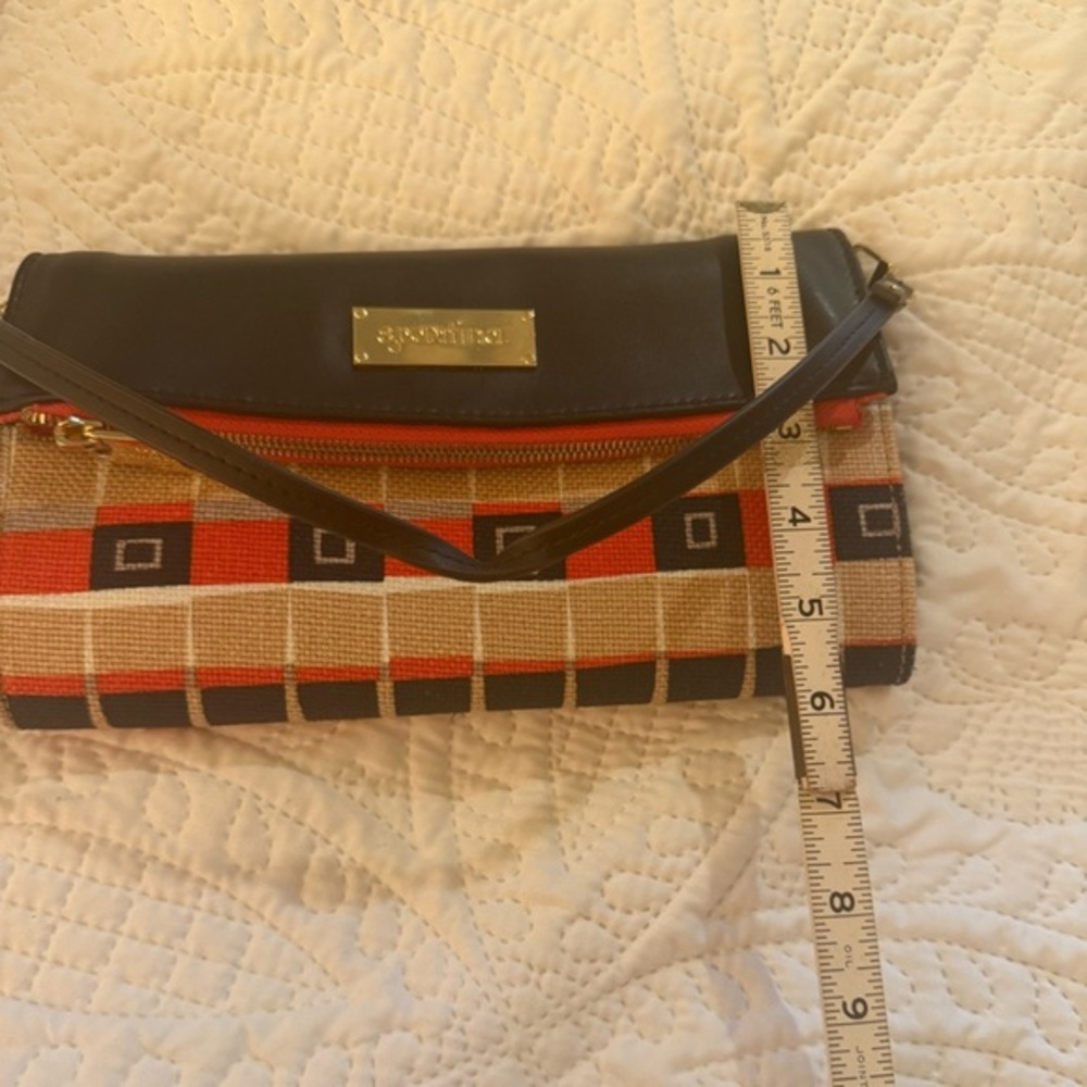 Spartina 449 Natural Linen & Leather Red/Black Geometric Clutch - NWOT - Picture 11 of 12